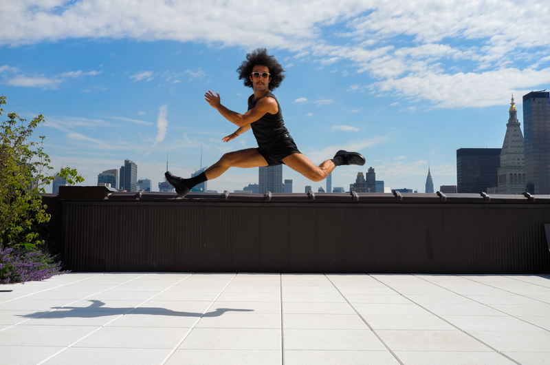 Jumping on the roof.